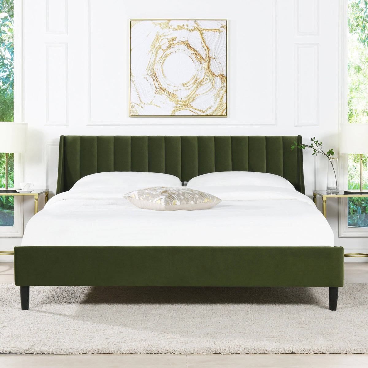 Aspen Vertical Tufted Headboard Platform Bed Set, King, Olive