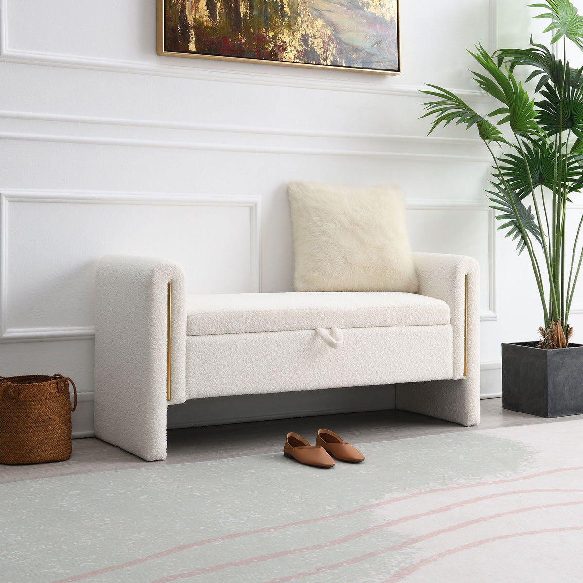 Modern Teddy Upholstered Large Bed End Bench With Arms And Storage - view 13