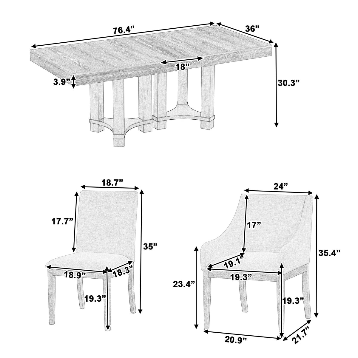 Topmax - 7 Piece Rustic Extendable Dining Table Set With Removable Leaf, 2 Arm Chairs And 4 Armless Chairs - view 4