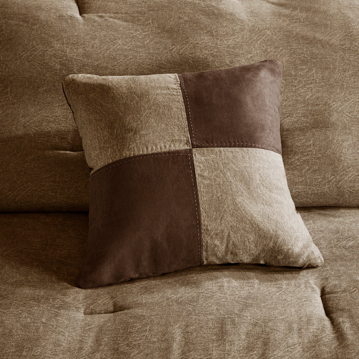 7 Piece Faux Suede Comforter Set Brown Queen