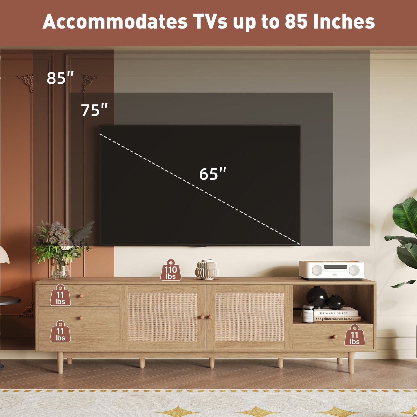 Boho TV Stand for 65, 75, 85 Inch TV
