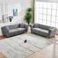 Chesterfield Upholstery Fabric Sofa With Roll Armrest & Nailhead, Mid Century Modern 3 And 3 Seater Couch - view 3