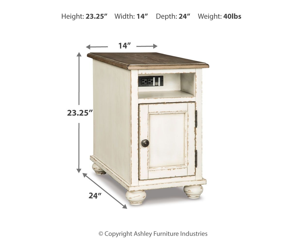 Realyn - Chair Side End Table - AC / USB - White / Brown