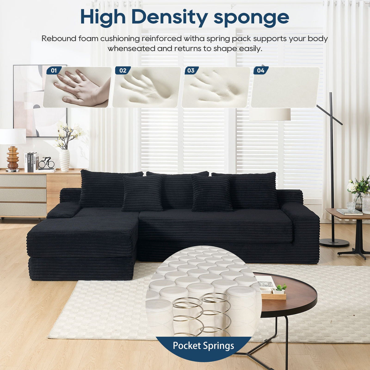 Modern L - Shaped Sectional Couch With Memory Foam - view 5