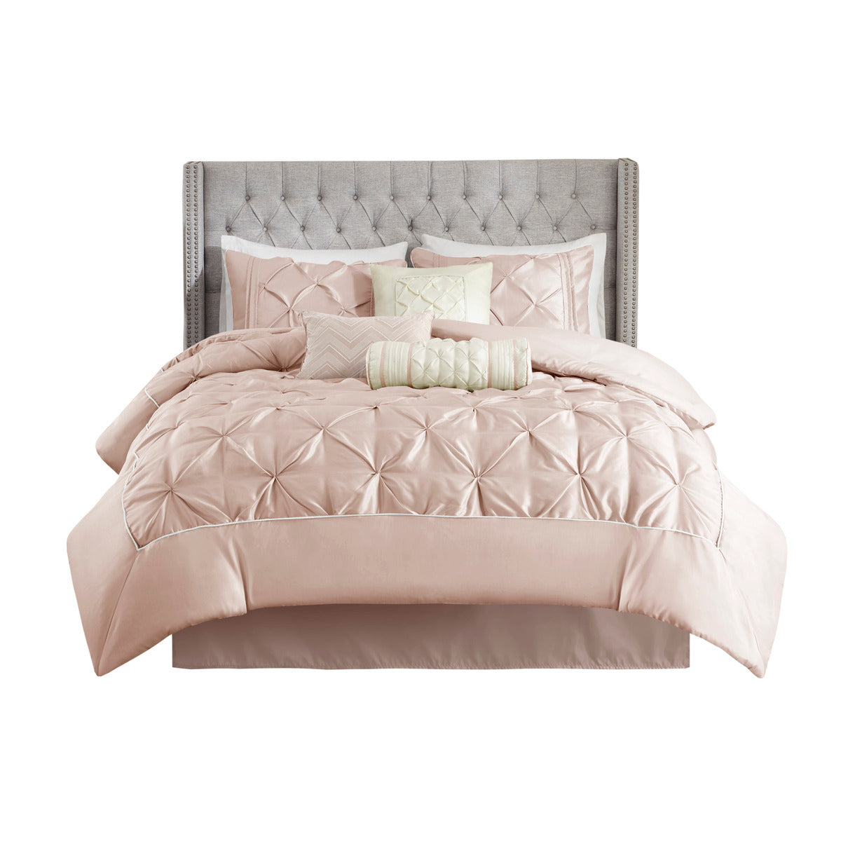 7 Piece Tufted Comforter Set Blush Cal King