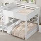 Queen Over Queen Bunk Bed with Storage Cabinets and USB Ports