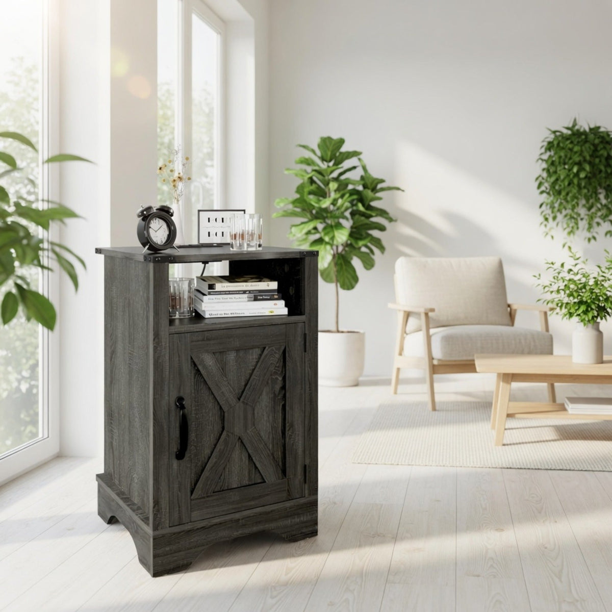 16" Dark Grey Farmhouse Nightstand