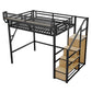 Full Size Loft Bed with Stairs and Storage Shelves