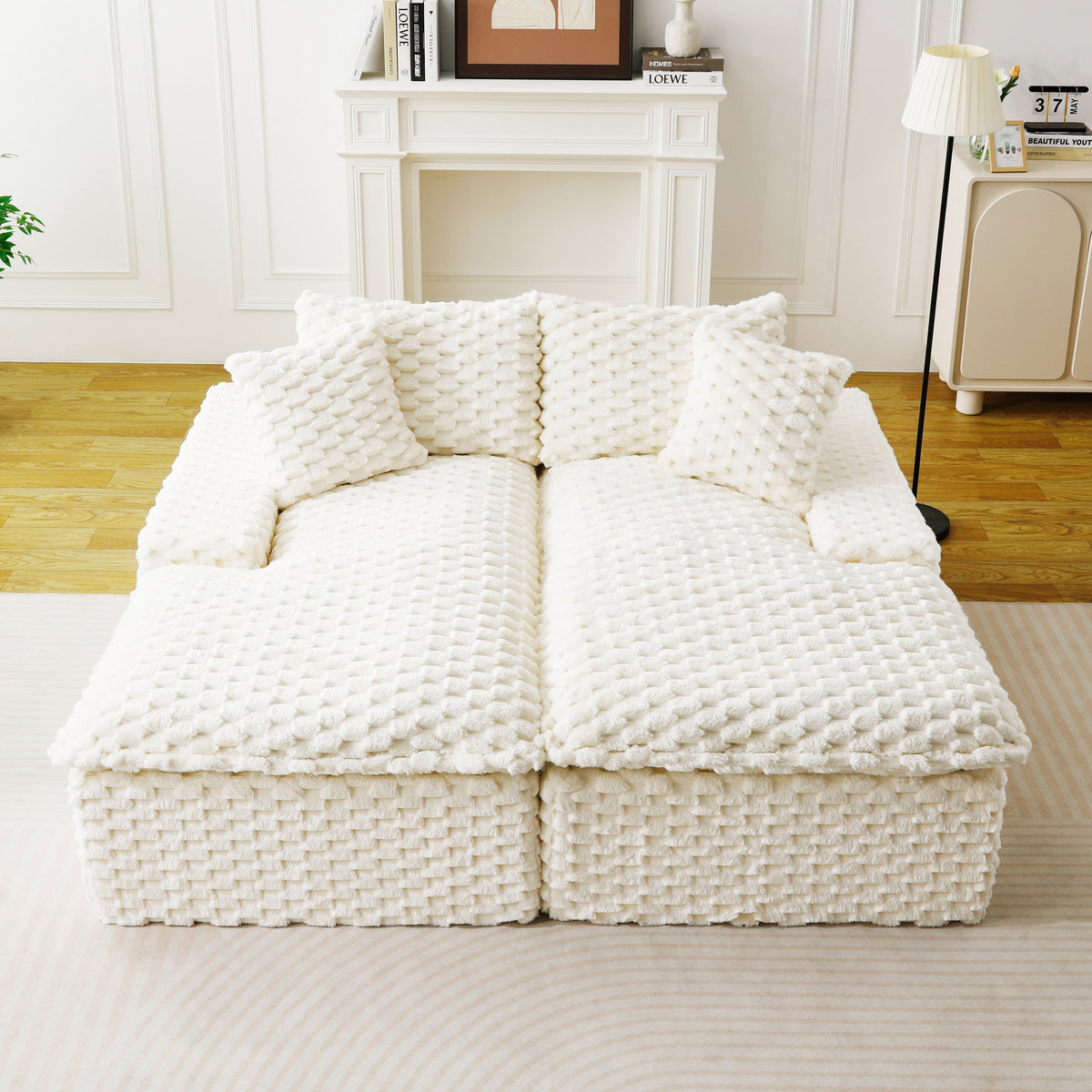 White Turtle Velvet Double Chaise Lounge