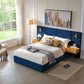 King Size Velvet Bed Frame with Vertical Channel Tufted Wingback Headboard