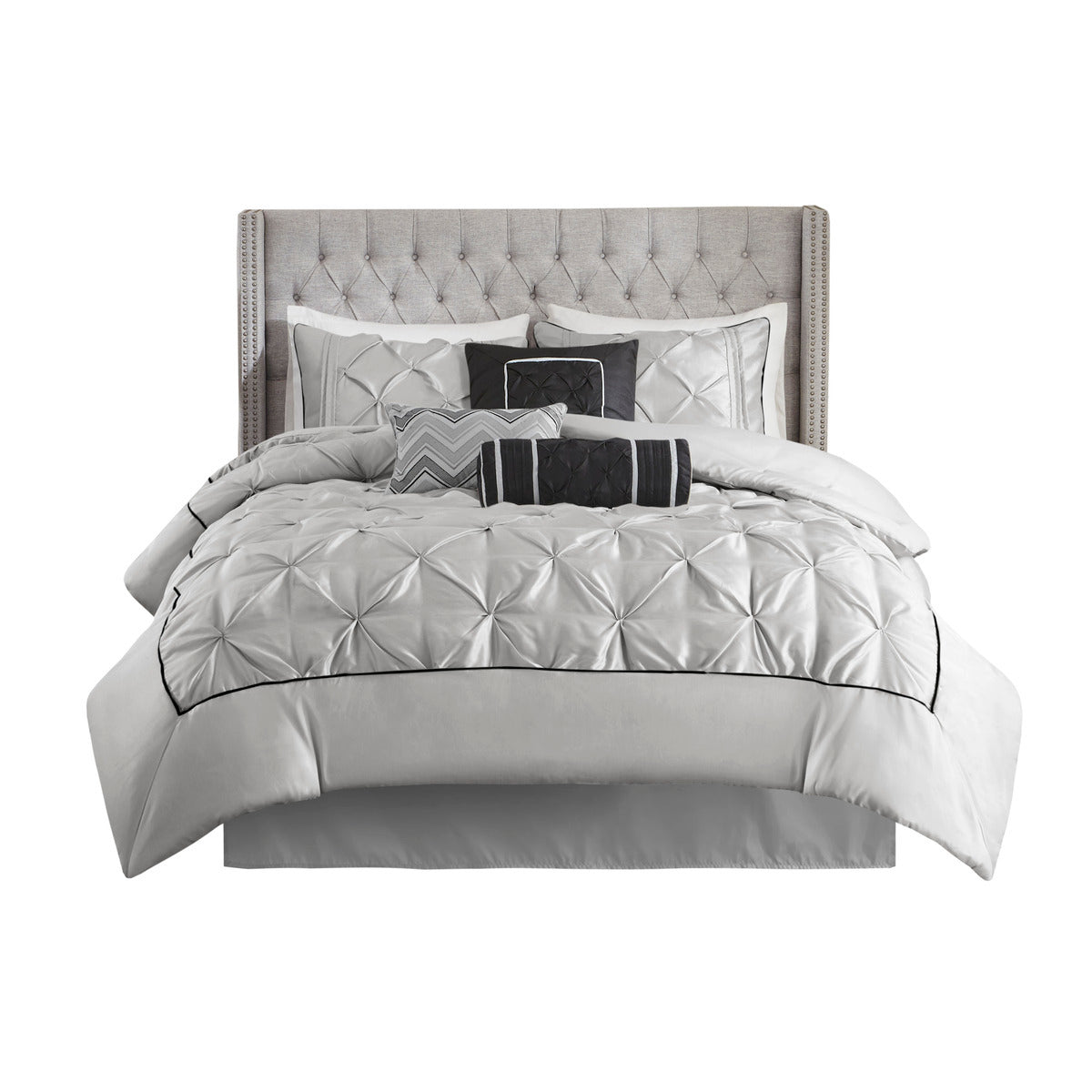 7 Piece Tufted Comforter Set Grey Queen