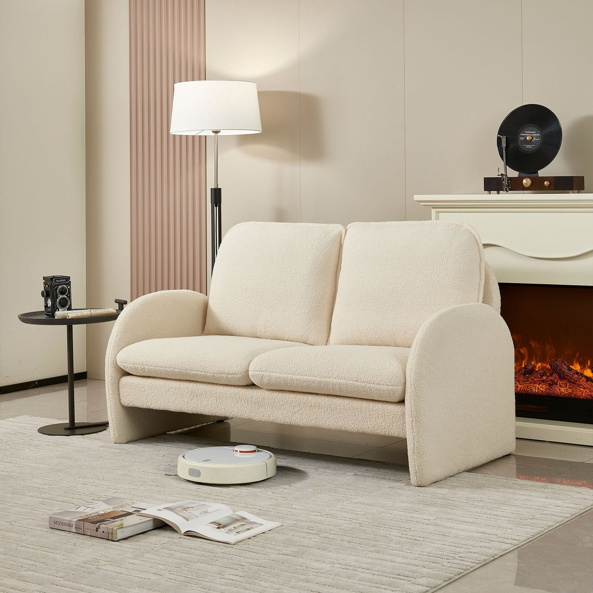 Loveseat Sofa Small Couch For Living Room, Sherpa Fabric Upholstered Loveseat Sofa Couch, Small Loveseat Sofa