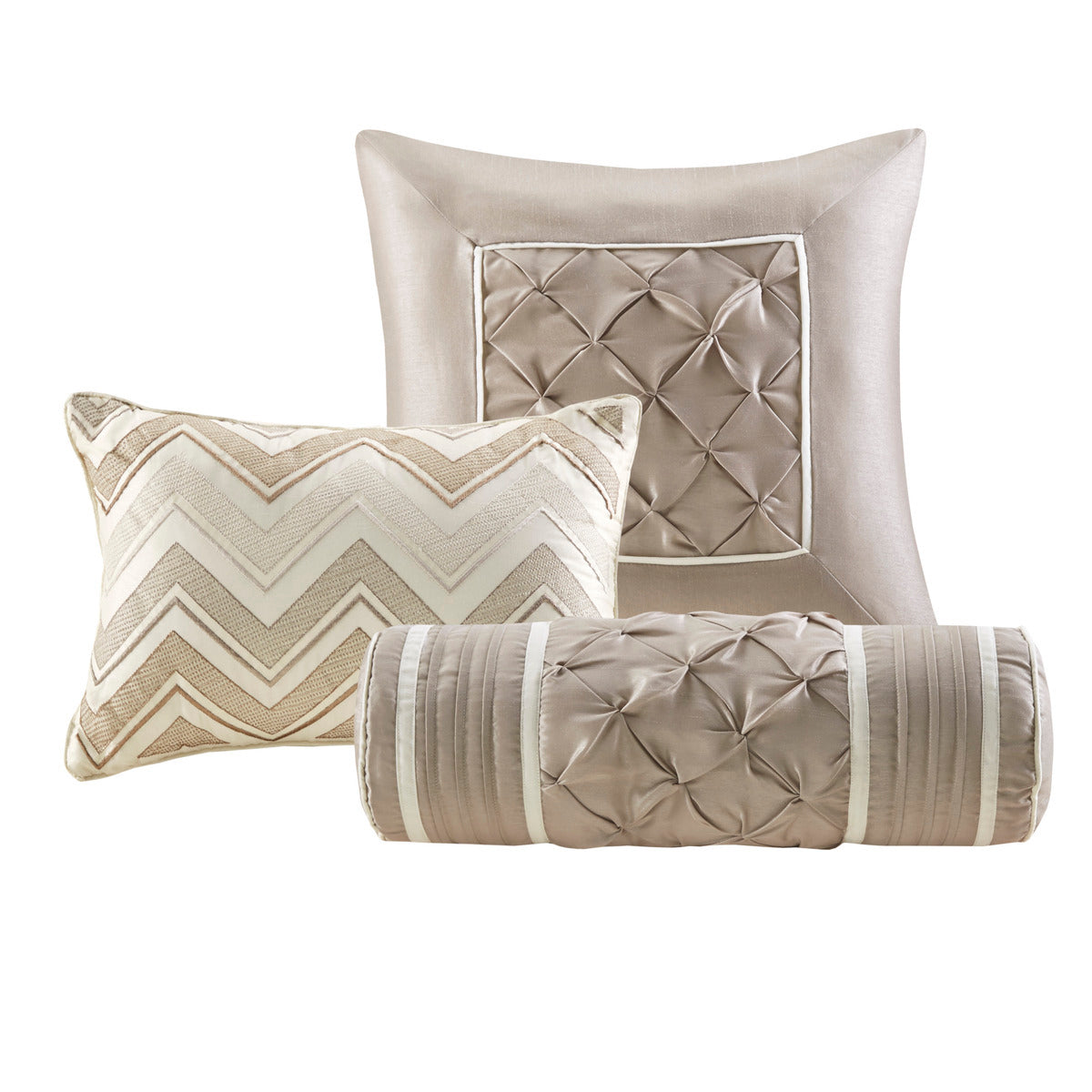 7 Piece Tufted Comforter Set Ivory Queen