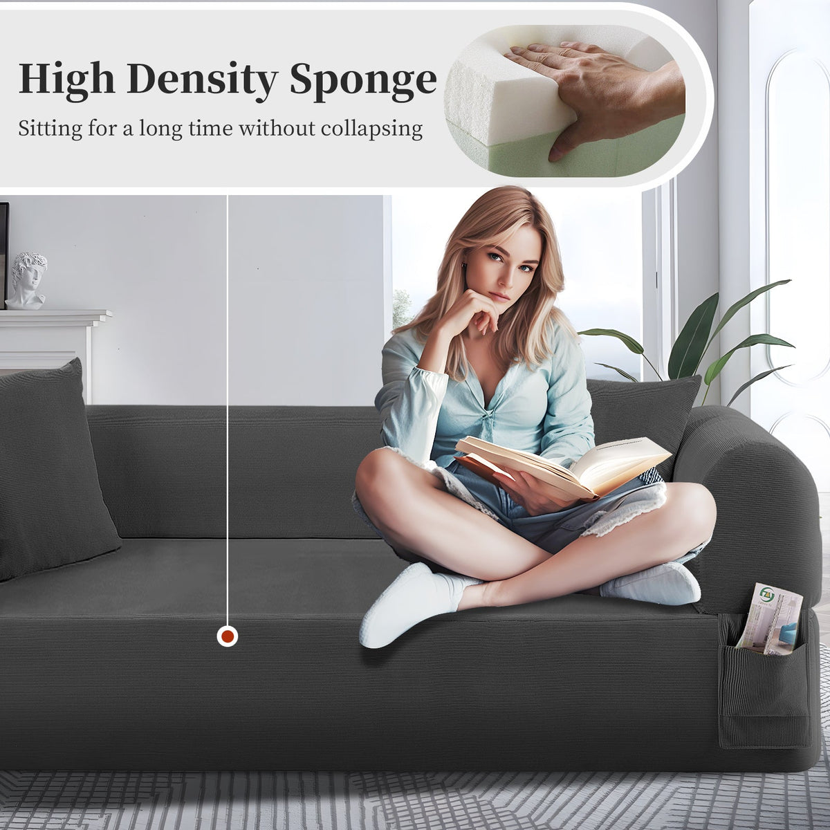 Spring Sofa with High-Quality Fabric, Pillows & Storage