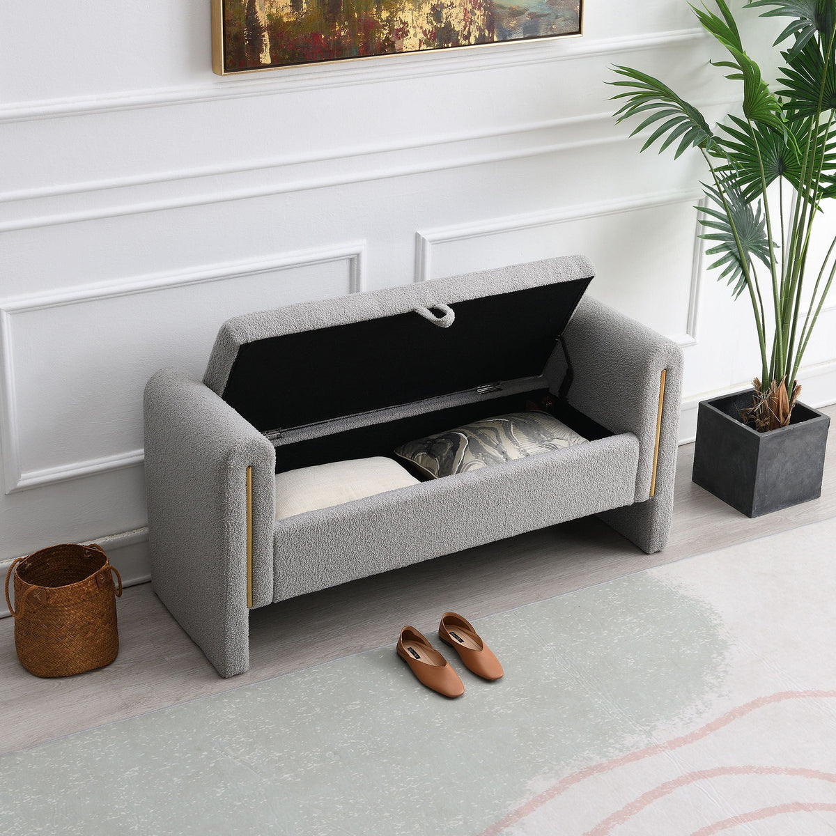 Modern Teddy Upholstered Large Bed End Bench With Arms And Storage - view 14