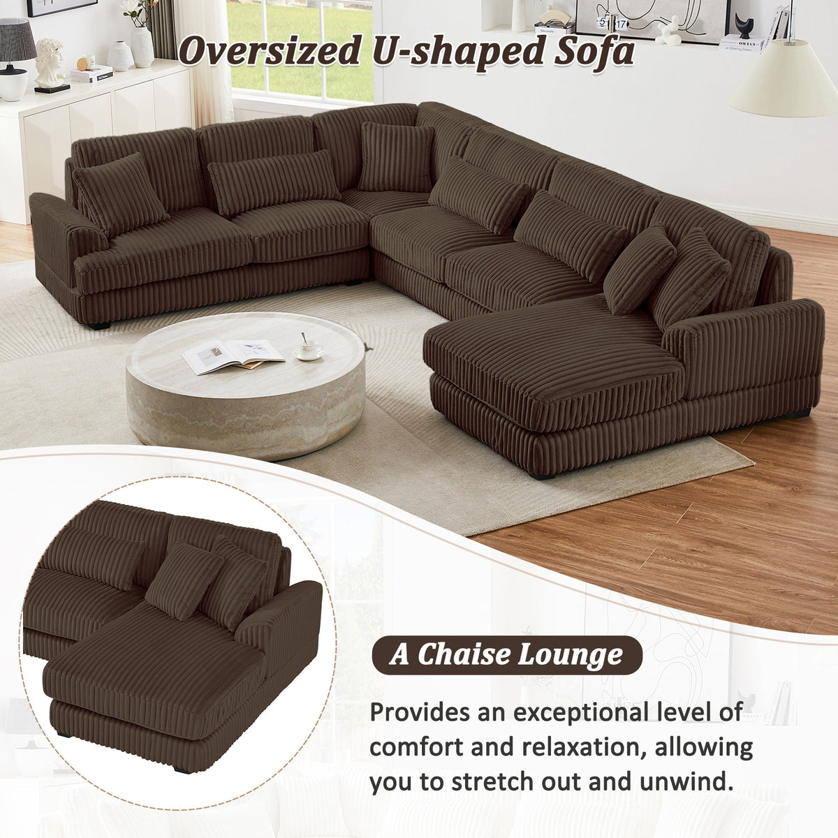 Oversized Sectional Sofa U - Shaped Sofa Couch Modern Sofa Upholstered In Soft With A Chaise Lounge For - view 6