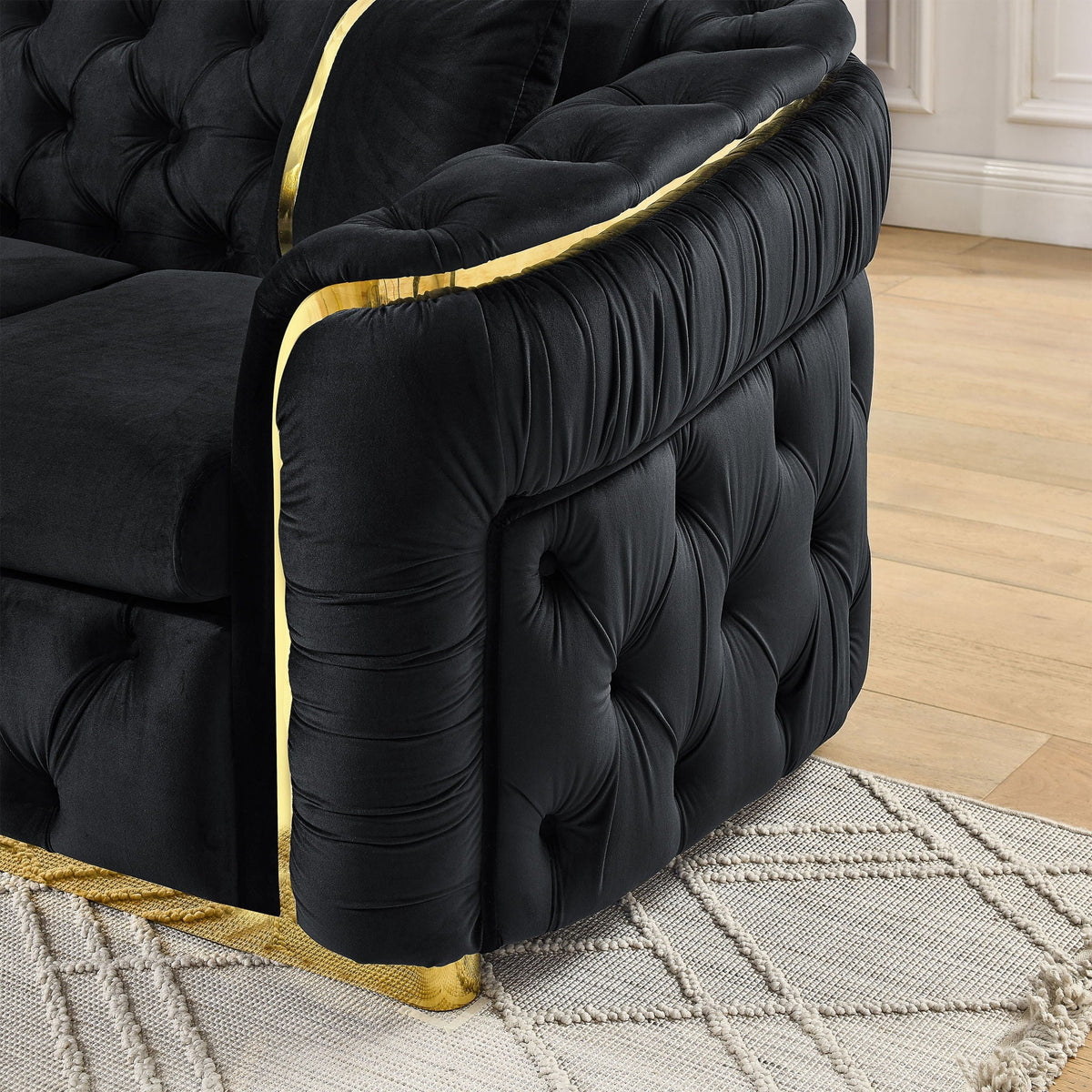 Button Tufted Couch With 2 Pillows, 3 Seater Luxury Chesterfield Sofa - view 6