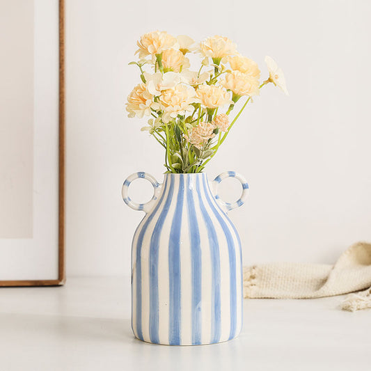 Hand Drawn Striped Ceramic Vase Floral Ornament