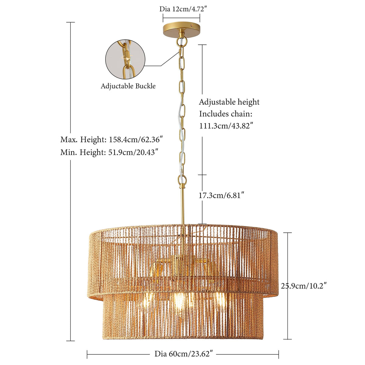 Chandelier, 2 Tier Boho Wabi Sabi Pendant Light, Hanging Ceiling Lamp - Gold - view 3