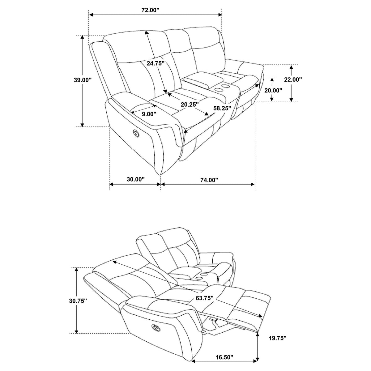 Lawrence Upholstered Padded Arm Reclining Loveseat Charcoal - view 4
