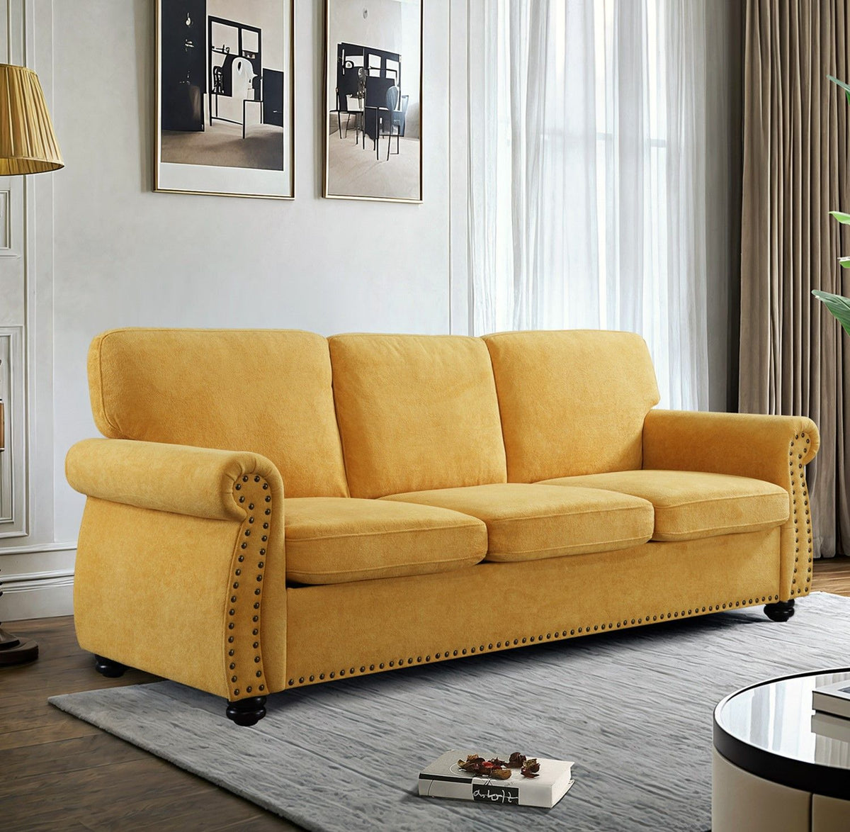 Soft Sofa, Upholstered 3 Seater Couch With High Density Foam, Loose Back Cushions And Turned Legs - view 2