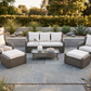 Luxury Rattan Patio Conversation Set – Includes 2 Swivel Chairs, Sofa, Coffee Table, And 2 Ottomans With Premium