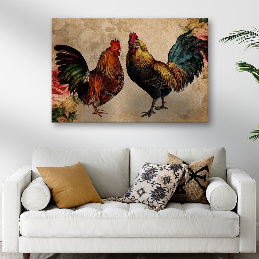 Retro Rooster Chicken Canvas Wall Art