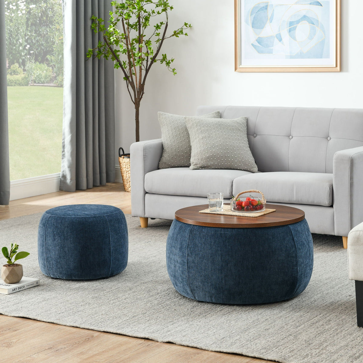 Round Storage Ottoman, 2 In 1 Function, End Table And Ottoman - view 11