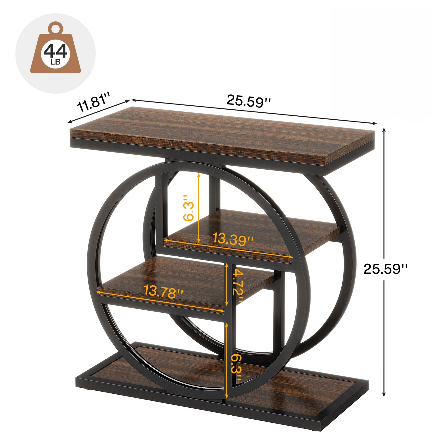 25.59" Industrial 4-Tier Narrow End Table with Storage Shelves