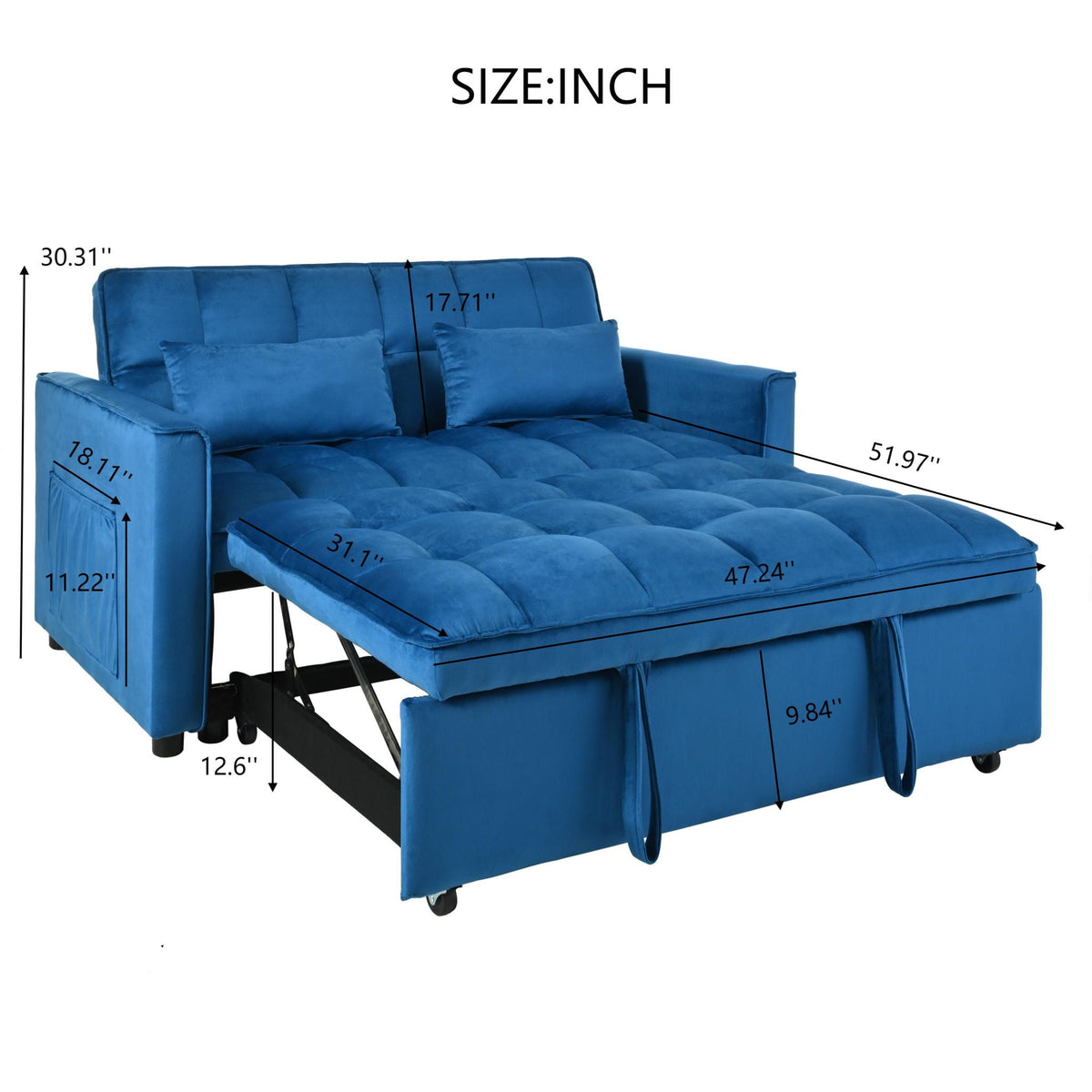 3 In 1 Pull Out Couch Convertible Sofa Bed With Reclining Backrest - view 8
