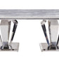 Satinka - Dining Table - Light Gray Printed Faux Marble Top & Mirrored Silver