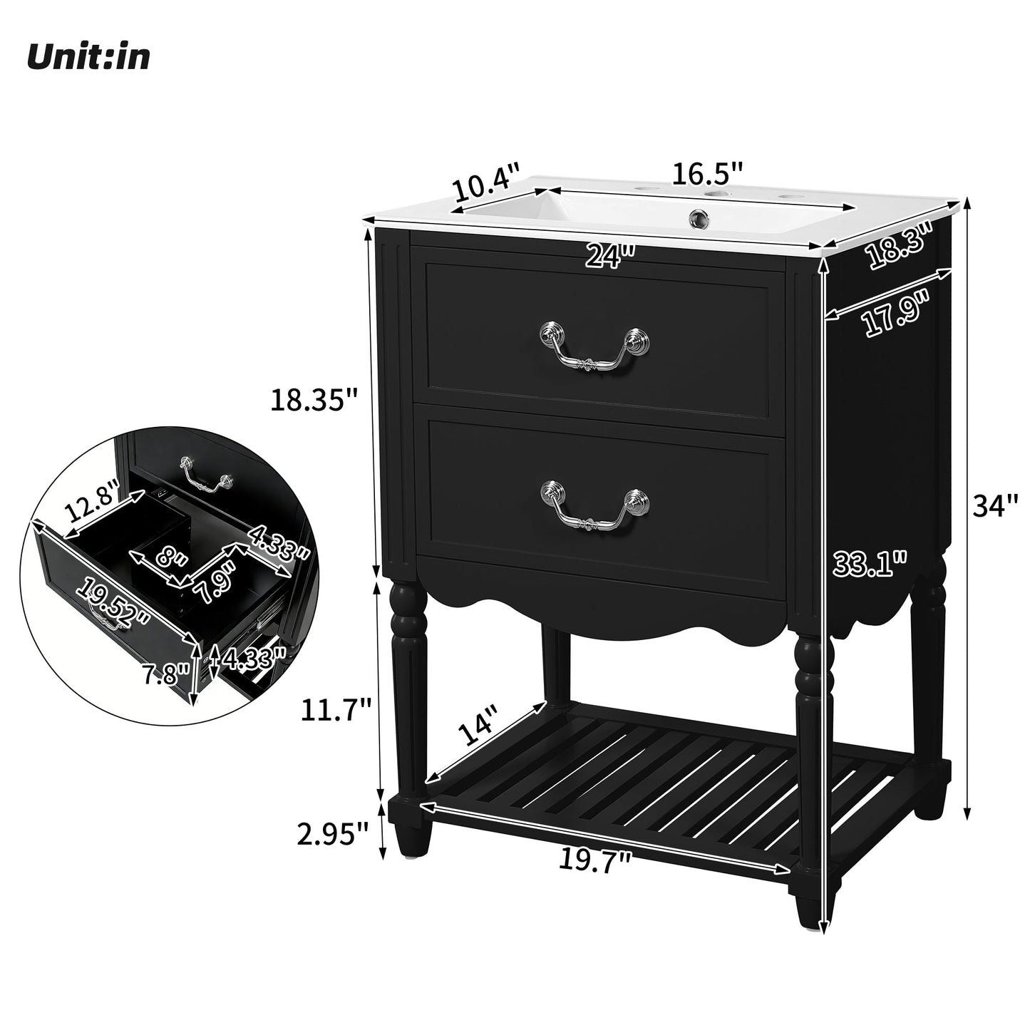 24" Bathroom Vanity with Ceramic Sink
