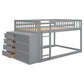 Full Over Full Bunk Bed with 4 Drawers and 3 Shelves - Gray