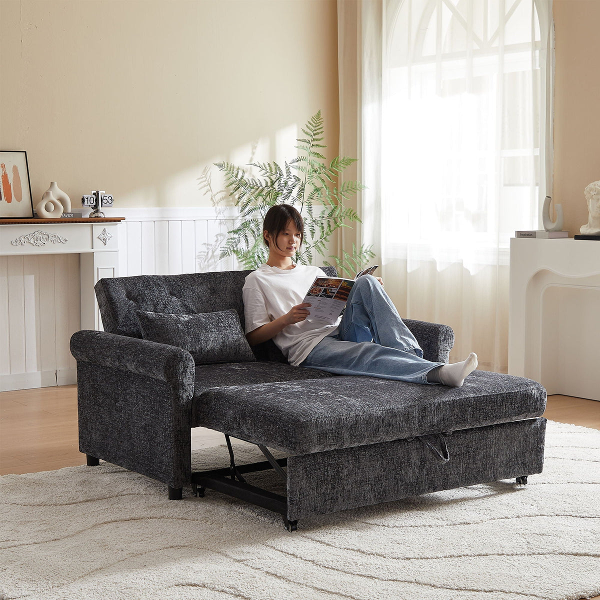 Loveseat Sofa Bed, Pull - Out Couch Sleeper & 2 Pillows - view 6