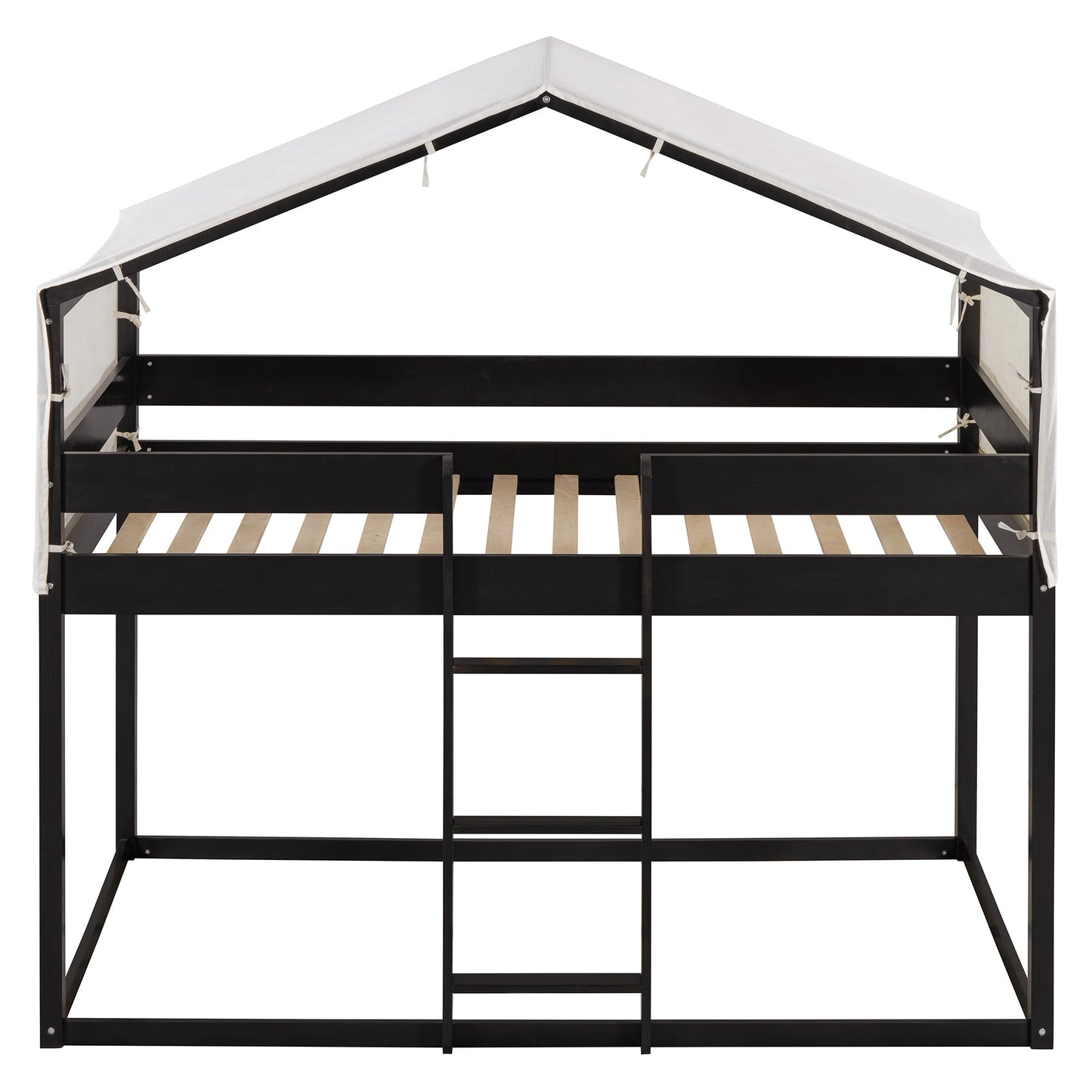 Twin Over Twin Wood Bunk Bed with Tent in Espresso