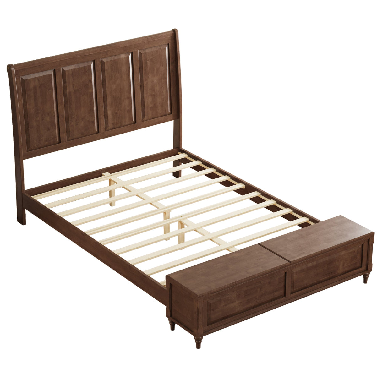 Queen Bed Frame with Tall Headboard and Storage Bench