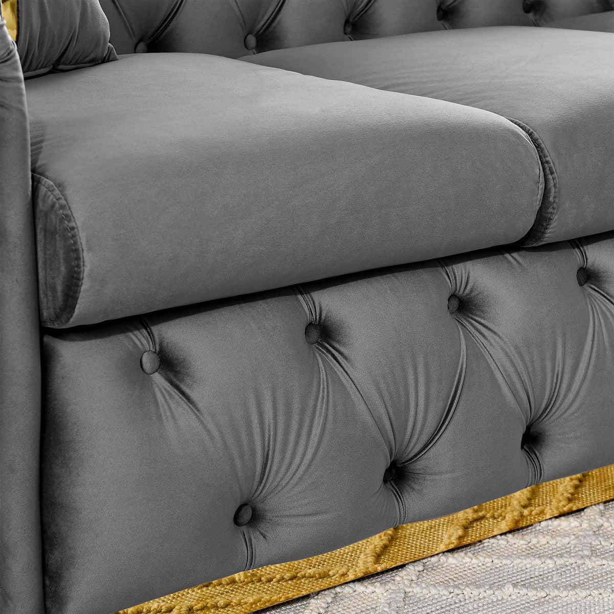 Button Tufted Couch With 2 Pillows, 3 Seater Luxury Chesterfield Sofa - view 7