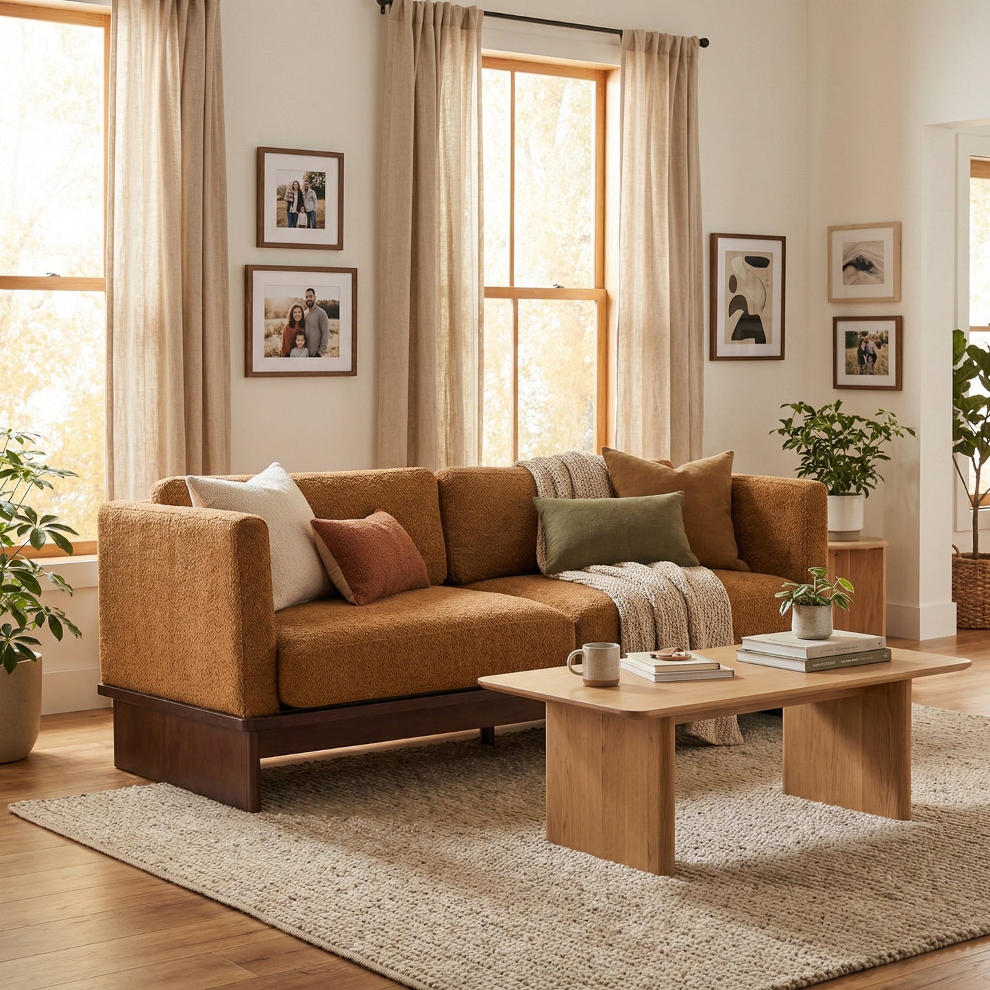 77 in. Square Arm Modern 3 Seater Boucle Sofa