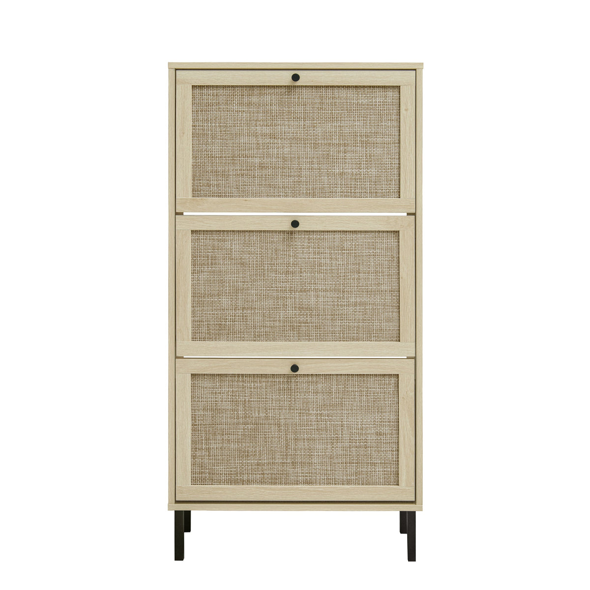 Rattan 3 Door Shoe Rack, Freestanding Modern Shoe Storage Cabinet