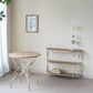 D31.5x31.5" Round Wooden Table with Metal Scrollwork Legs