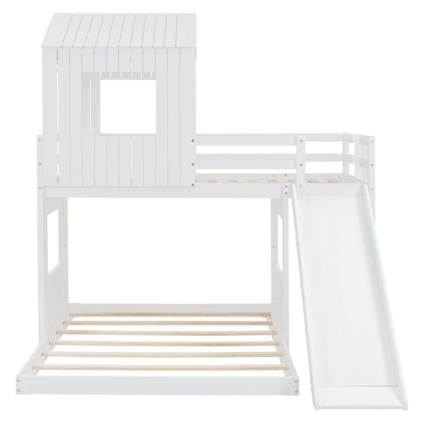 Wooden Twin Over Full Bunk Bed with Playhouse