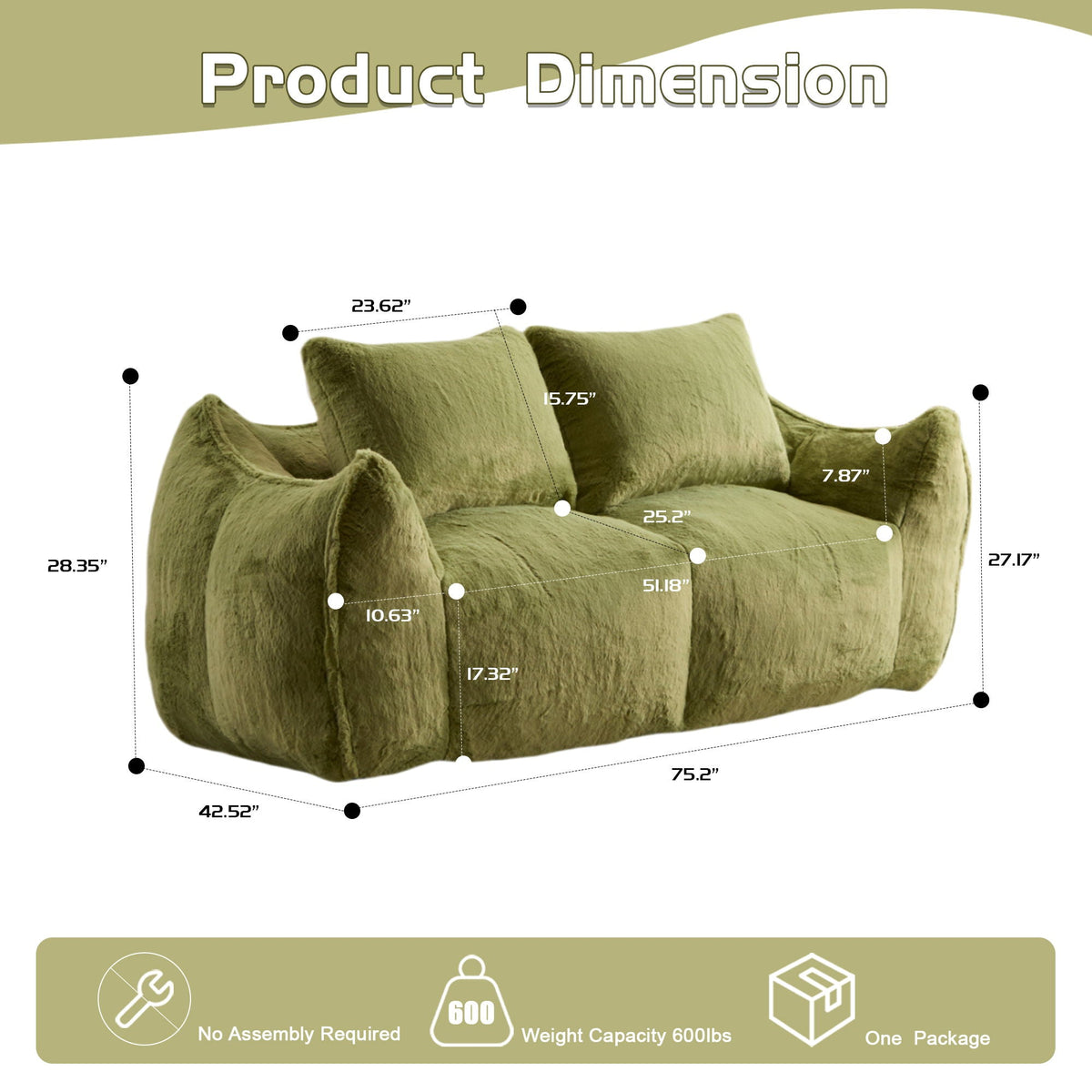Giant Bean Bag Couch, Ultra Soft Fluffy Loveseat For Living Room - view 17