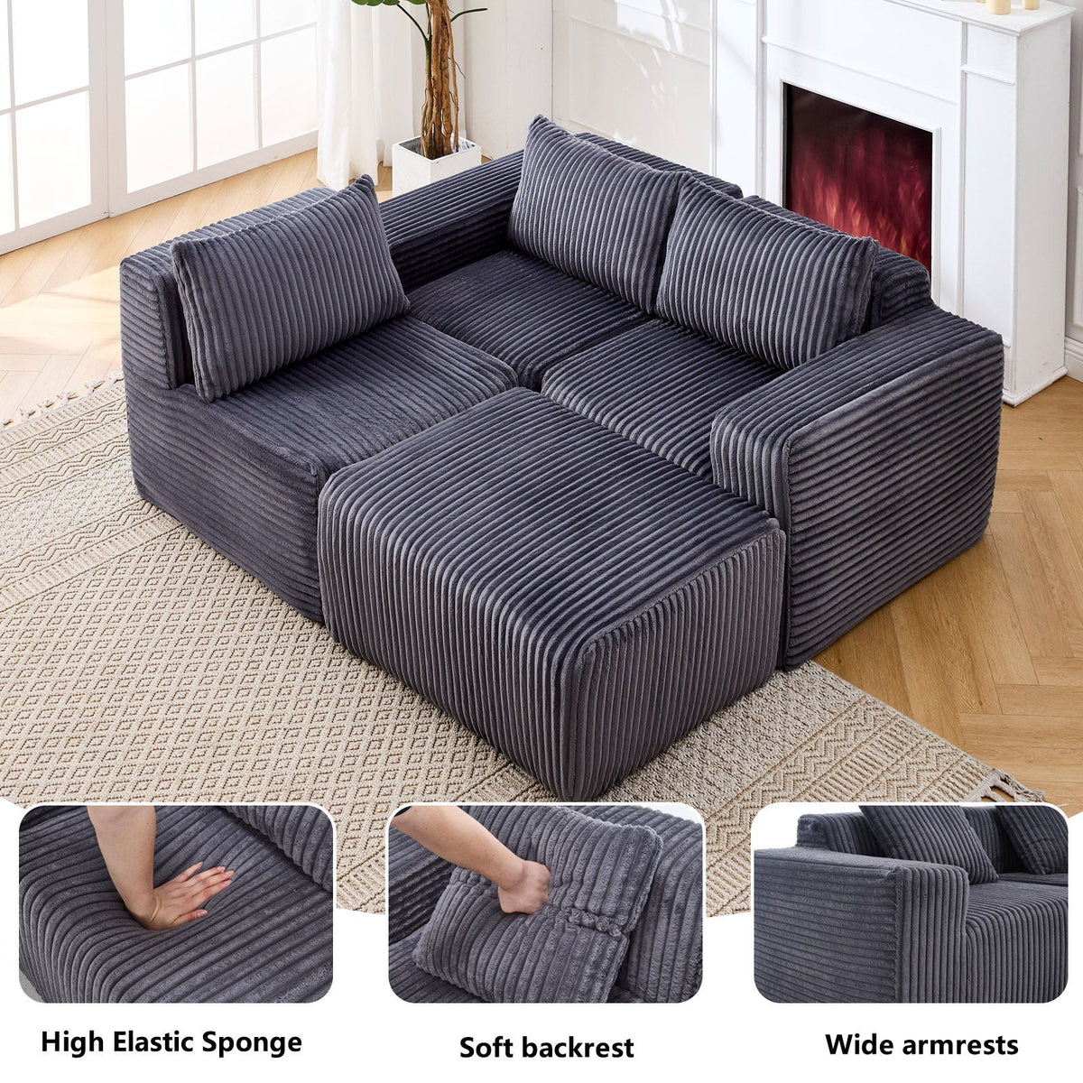 L - Shape Modern Minimalist Modular Sectional Sofa, Upholstered Cloud Couch With Deep Seats - view 7
