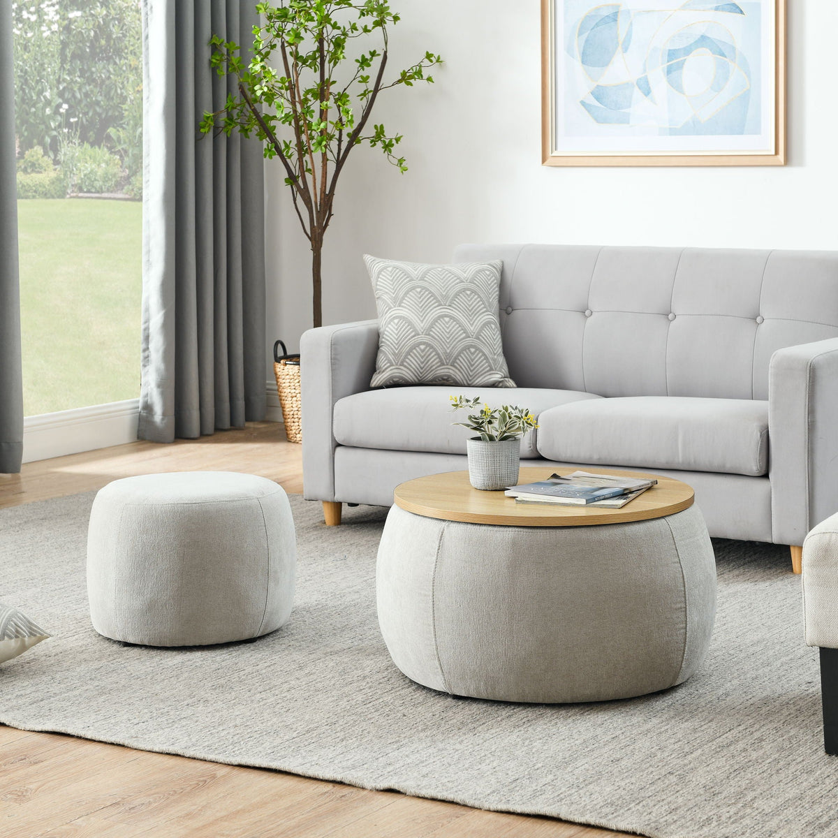 Round Storage Ottoman, 2 In 1 Function, End Table And Ottoman - view 12