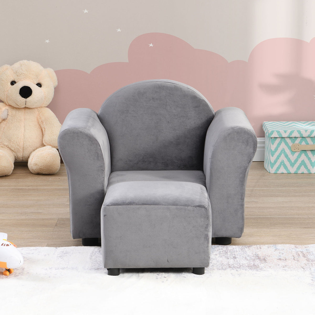Kids Recliner Chair, Kids Upholstered Couch With Ottoman - Gray - view 5
