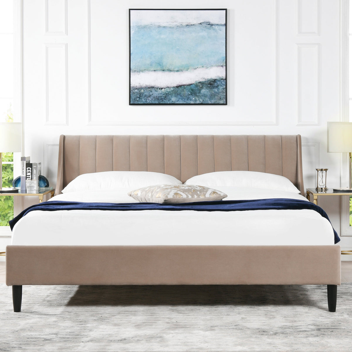 Aspen Vertical Tufted Headboard Platform Bed Set, King, Mink