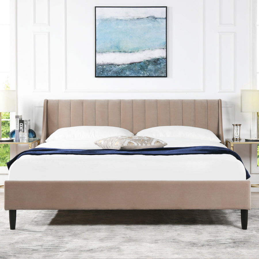 Aspen Vertical Tufted Headboard Platform Bed Set, King, Mink