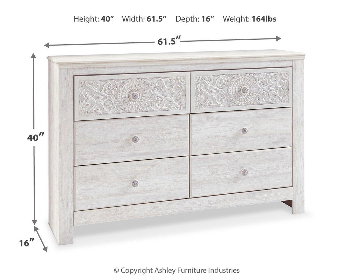 Paxberry - Six Drawer Dresser - Medallion Drawer Pulls - Whitewash
