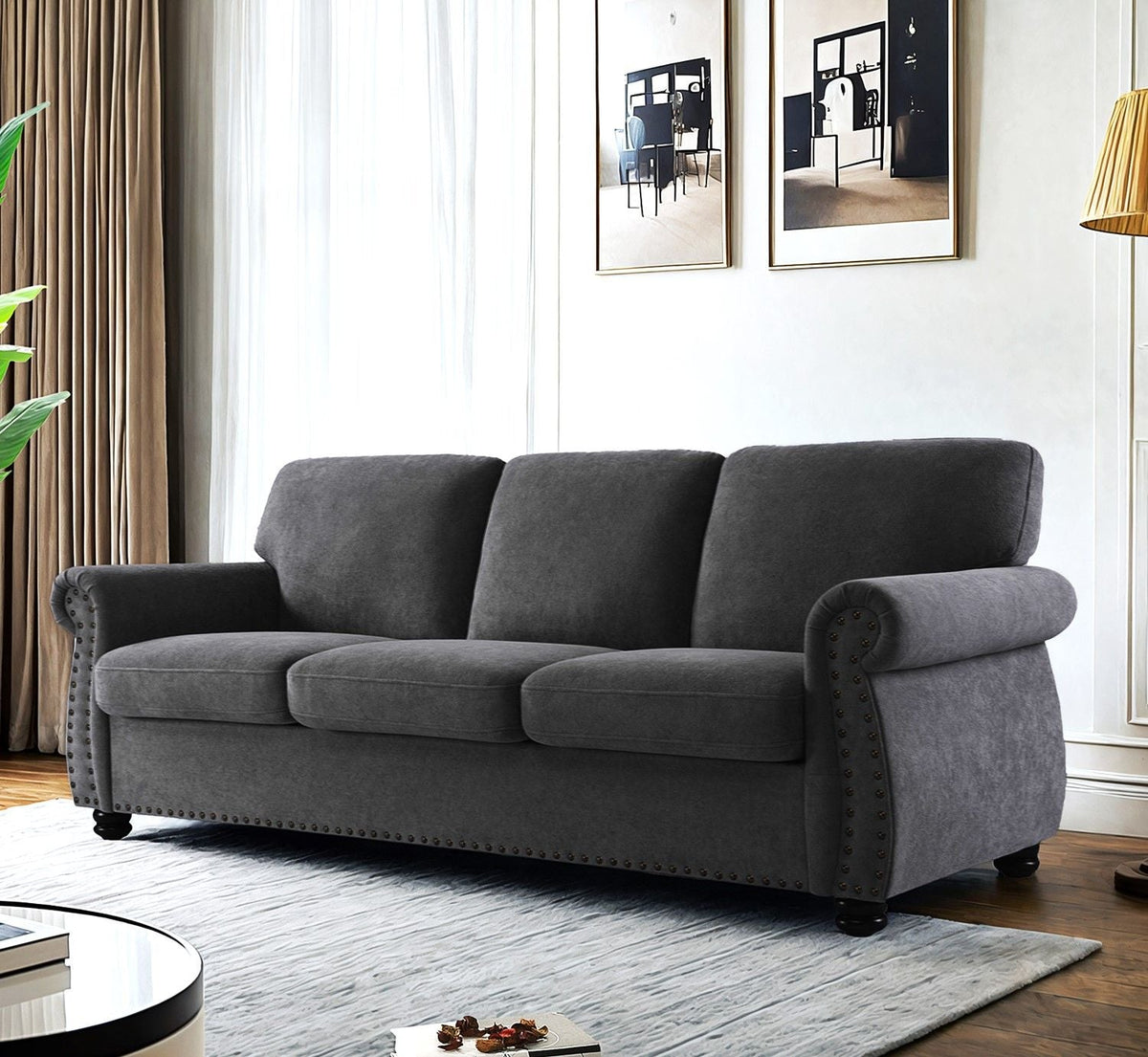 Soft Sofa, Upholstered 3 Seater Couch With High Density Foam, Loose Back Cushions And Turned Legs - view 7