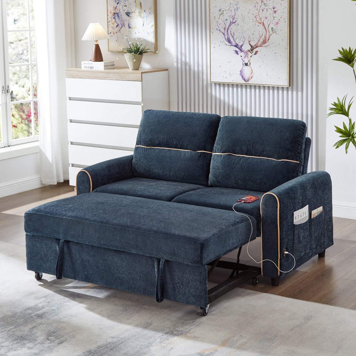 Chenille Pull Out Sofa Bed